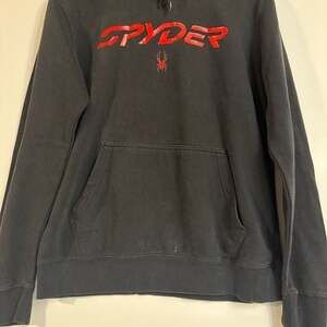 Spyder Charcoal Hoodie with Vibrant Red Accents